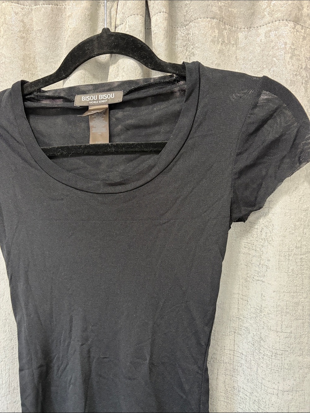 Bisou Bisou SHEER Black Short Sleeve Scoop Neck Tee SUPER SHEER SM - Picture 6 of 7
